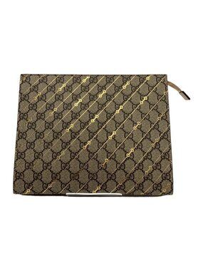 Gucci Clutch Bag Leather Beige All over